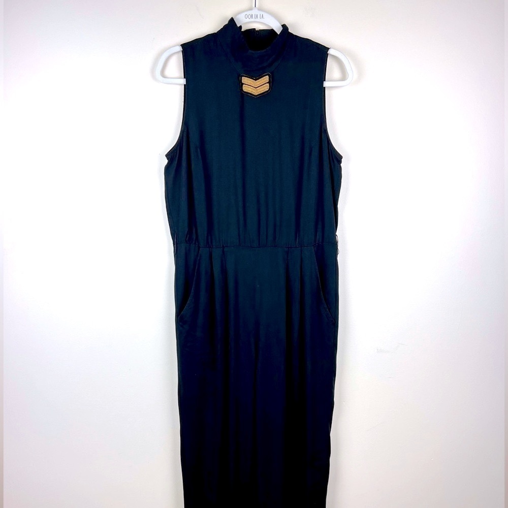 PG Collections | Vintage 80s Disco Military Style Black Jumpsuit Emblem | M